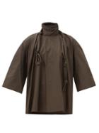 Lemaire - Knotted Sash-neck Cotton-poplin Blouse - Womens - Dark Brown