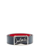 Matchesfashion.com Christian Louboutin - Ricky Logo-plaque Leather Belt - Mens - Navy Multi