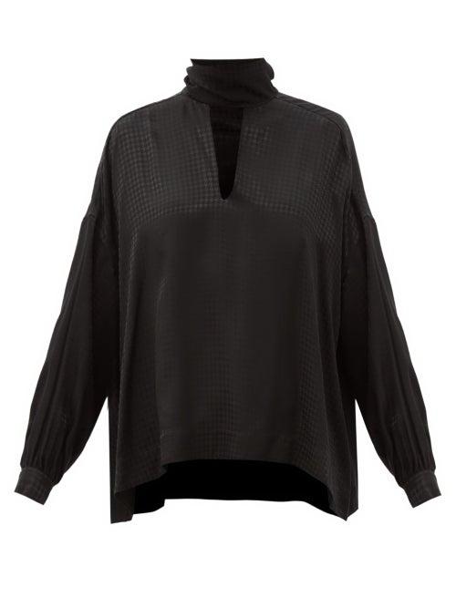Matchesfashion.com Balenciaga - Tie-neck Houndstooth-jacquard Blouse - Womens - Black