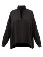 Matchesfashion.com Balenciaga - Tie-neck Houndstooth-jacquard Blouse - Womens - Black
