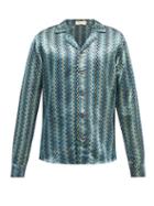 Mens Rtw Smr Days - Paloma Zigzag-print Charmeuse Shirt - Mens - Green Multi