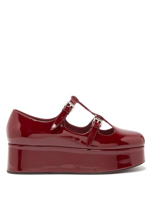 Matchesfashion.com Miu Miu - Patent Leather Mary Jane Flatforms - Womens - Burgundy