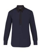 Matchesfashion.com Joseph - Contrast Collar Cotton Shirt - Mens - Navy Multi