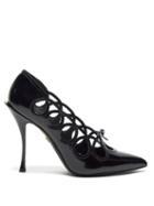 Matchesfashion.com Dolce & Gabbana - Lori Bow Appliqud Cut Out Leather Pumps - Womens - Black