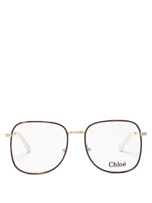 Matchesfashion.com Chlo - Squared Filligree-engraved Metal Glasses - Womens - Tortoiseshell