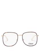 Matchesfashion.com Chlo - Squared Filligree-engraved Metal Glasses - Womens - Tortoiseshell