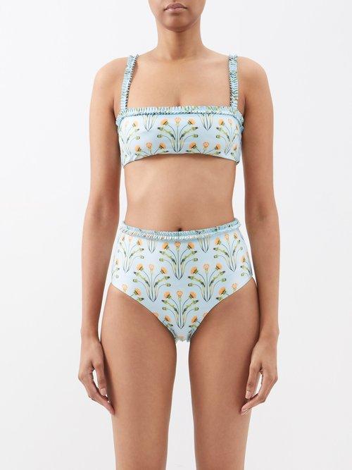Agua By Agua Bendita - Olmo Floral-print Bikini Top - Womens - Blue Print