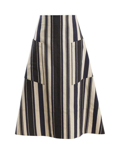 Matchesfashion.com Zeus + Dione - Tyche A Line Striped Silk Blend Skirt - Womens - Navy Multi