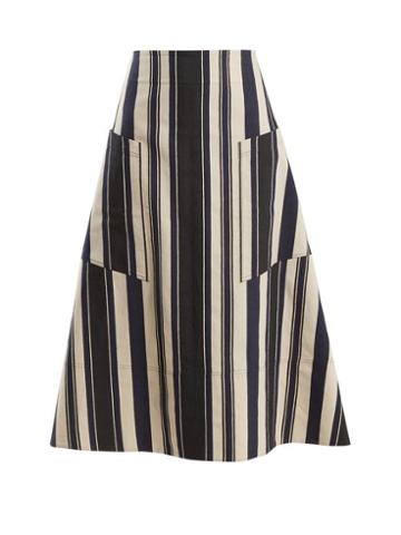 Matchesfashion.com Zeus + Dione - Tyche A Line Striped Silk Blend Skirt - Womens - Navy Multi