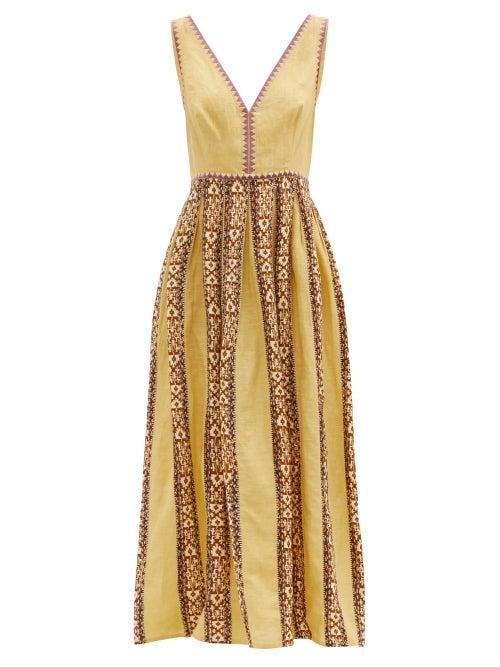 Matchesfashion.com Le Sirenuse, Positano - Sofia Hand-embroidered Cotton Maxi Dress - Womens - Yellow