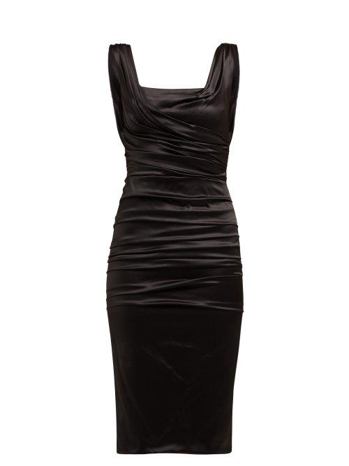 Matchesfashion.com Dolce & Gabbana - Draped Silk Satin Midi Dress - Womens - Black