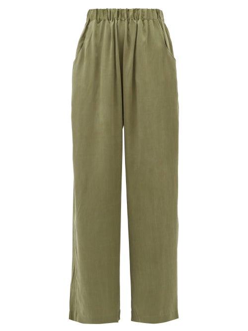 Matchesfashion.com Worme - The Standard Flare High-rise Silk Trousers - Womens - Khaki