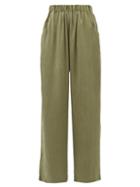 Matchesfashion.com Worme - The Standard Flare High-rise Silk Trousers - Womens - Khaki