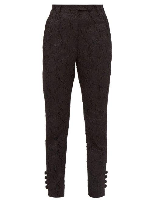Matchesfashion.com Erdem - High Rise Floral Fil Coup Slim Leg Trousers - Womens - Black