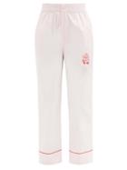 Ganni - Logo-embroidered Cotton Poplin Pyjama Trousers - Womens - Pink