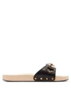 Matchesfashion.com Gucci - Shiner Gg Logo Leather Slides - Womens - Black