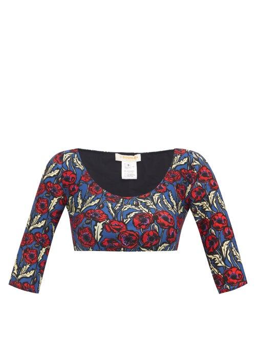 Matchesfashion.com La Doublej - Portofino Floral-print Scoop-neck Bikini Top - Womens - Purple Print