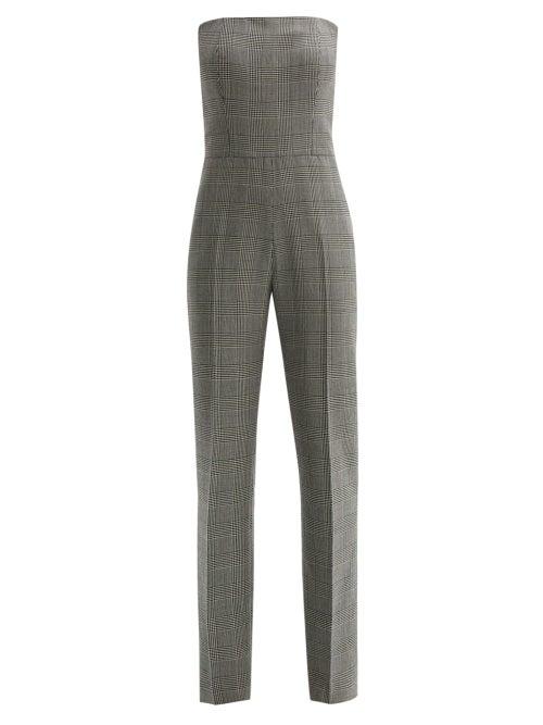Matchesfashion.com Pallas X Claire Thomson-jonville - Fatale Prince Of Wales Check Strapless Jumpsuit - Womens - Grey Multi