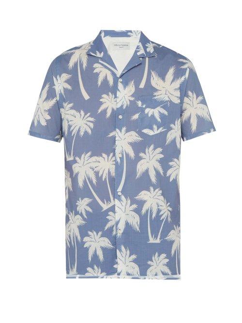 Matchesfashion.com Officine Gnrale - Dario Palm Tree Print Cotton Shirt - Mens - Blue Multi