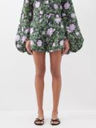 Agua By Agua Bendita - Toronjil Printed Linen Shorts - Womens - Green Print