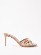 Aquazzura - Tequila 75 Crystal-embellished Leather Mules - Womens - Nude