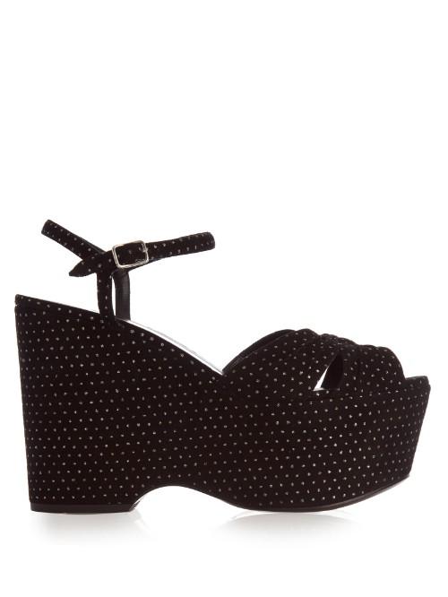 Saint Laurent Candy Polka-dot Suede Wedge Sandals