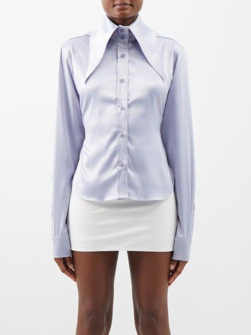 16arlington - Ione Spearpoint-collar Satin Shirt - Womens - Lilac