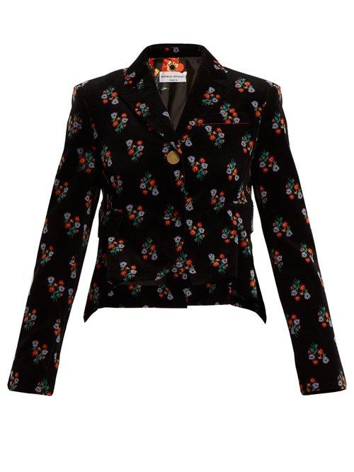 Matchesfashion.com Sonia Rykiel - Floral Print Single Breasted Corduroy Jacket - Womens - Black Print
