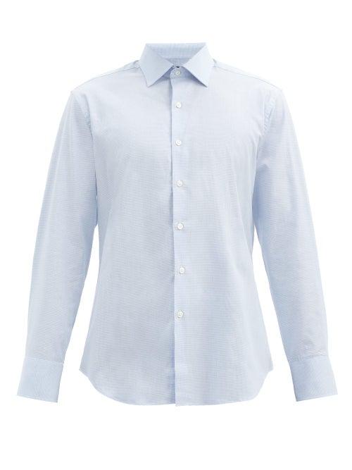 Matchesfashion.com Emma Willis - Houndstooth-check Cotton-twill Shirt - Mens - Light Blue