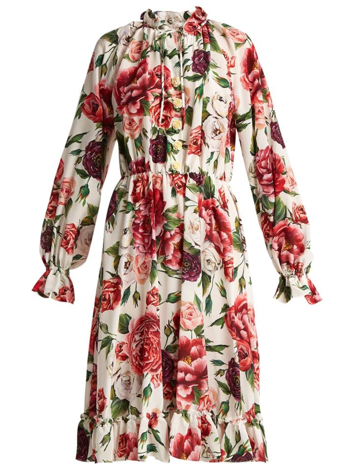 Dolce & Gabbana Silk Crepe De Chine Rose And Peony-print Dress