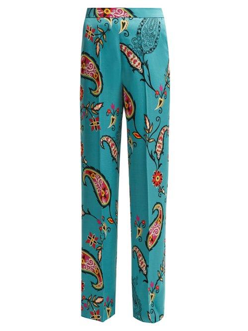 Matchesfashion.com Etro - Paisley Print Charmeuse Trousers - Womens - Blue Multi