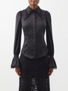 Paco Rabanne - Embroidered-trim Satin Blouse - Womens - Black
