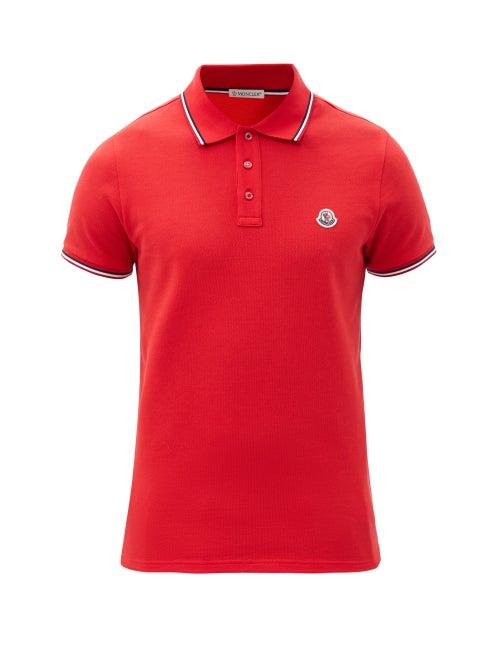 Matchesfashion.com Moncler - Logo-appliqu Cotton-piqu Polo Shirt - Mens - Red