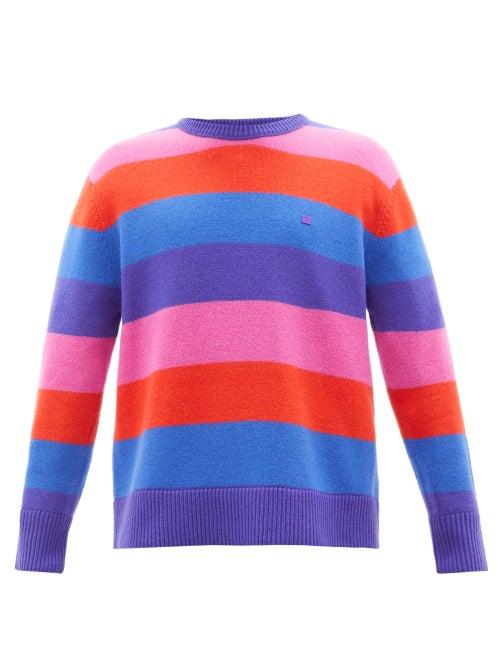 Acne Studios - Face-patch Striped Wool Jumper - Mens - Multi