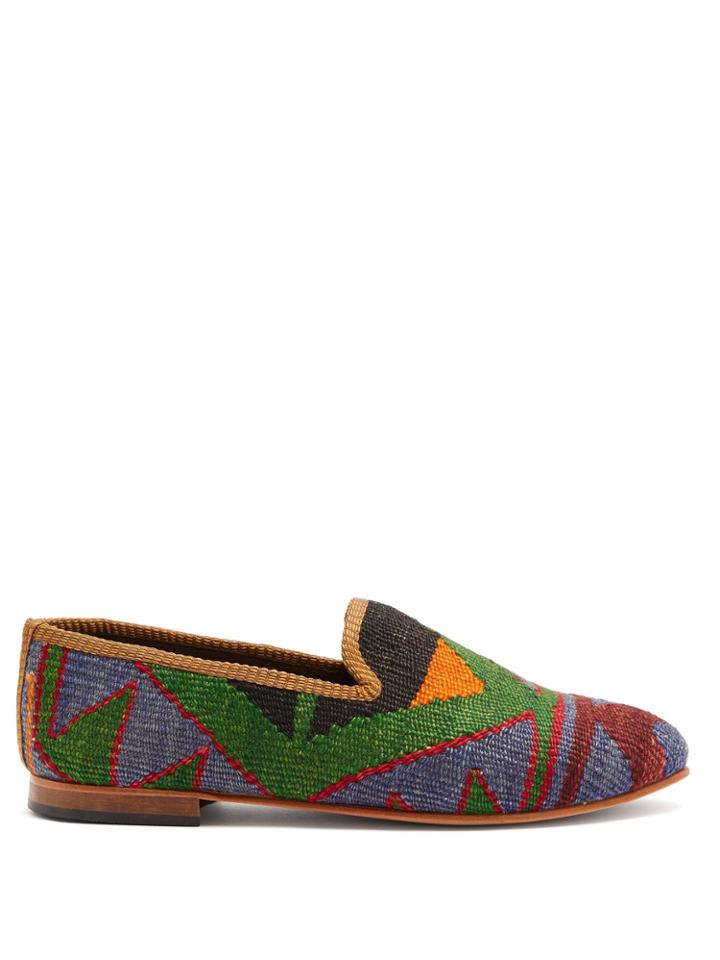 Artemis Design Shoes Aztec-pattered Woven Kilim And Leather Loafers
