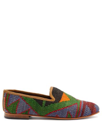 Artemis Design Shoes Aztec-pattered Woven Kilim And Leather Loafers