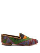 Artemis Design Shoes Aztec-pattered Woven Kilim And Leather Loafers