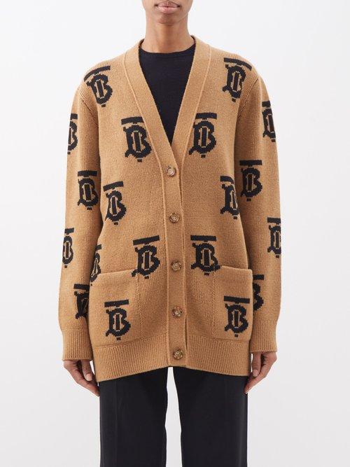 Burberry - Monogram-jacquard Wool Cardigan - Womens - Camel