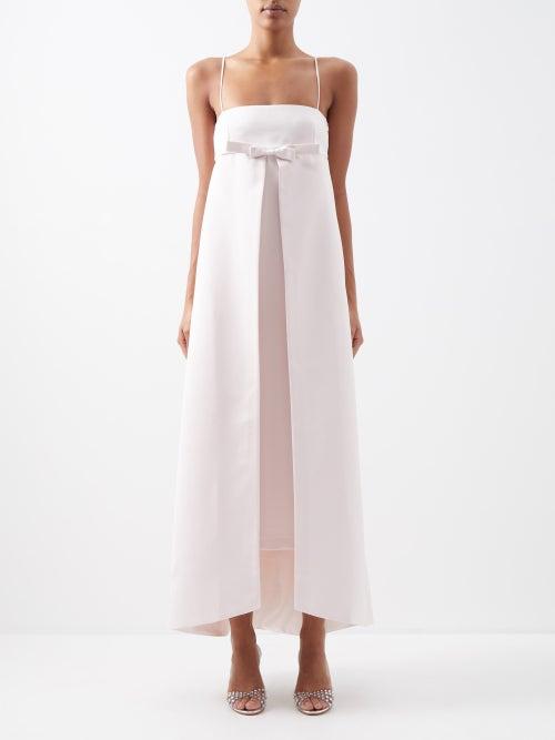 Bernadette - Phillipe Bow-appliqu Satin-duchesse Midi Dress - Womens - Light Pink