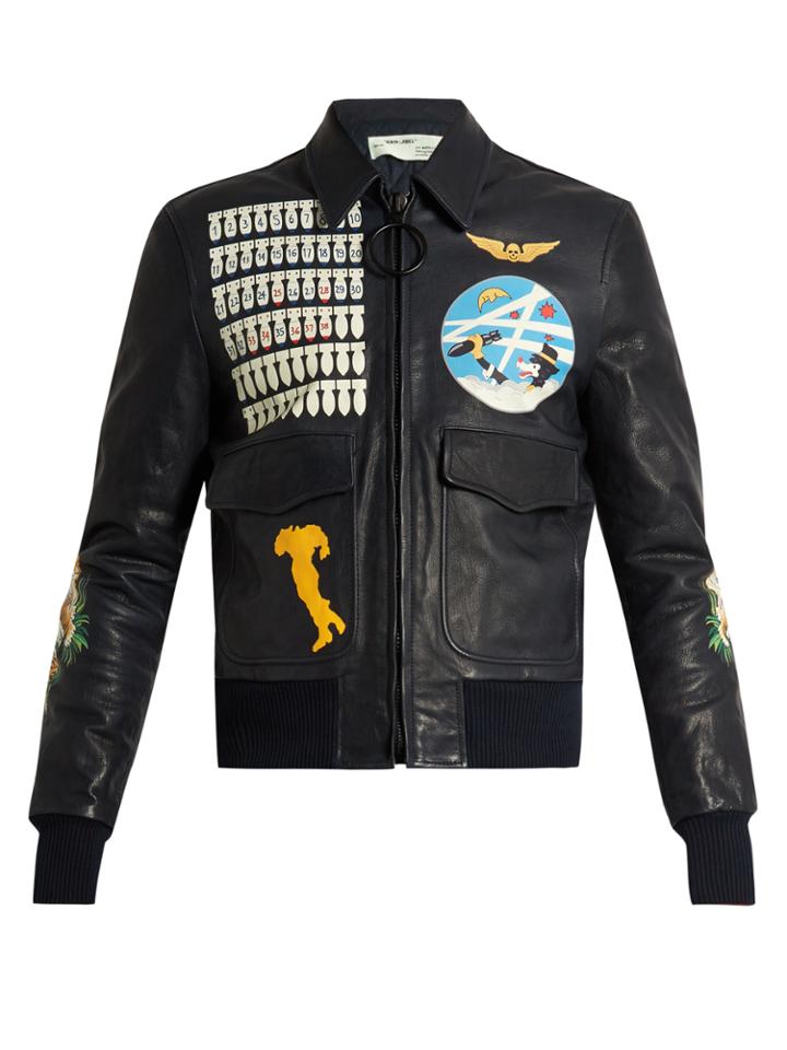 Off-white Leather Bomber Jacket