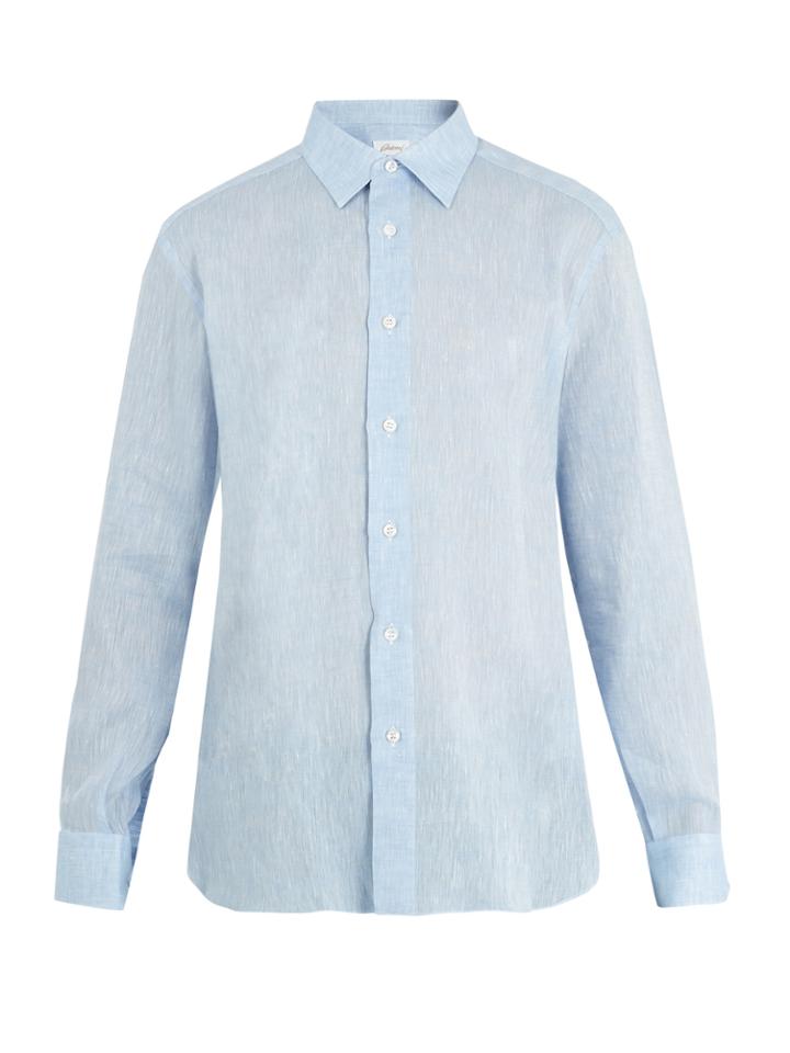 Brioni Point-collar Single-cuff Linen Shirt