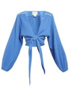 Matchesfashion.com Anaak - Bianca Tie Front Cropped Blouse - Womens - Blue