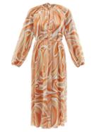 Emilio Pucci - Belted Vortici-print Chiffon Dress - Womens - Orange Multi
