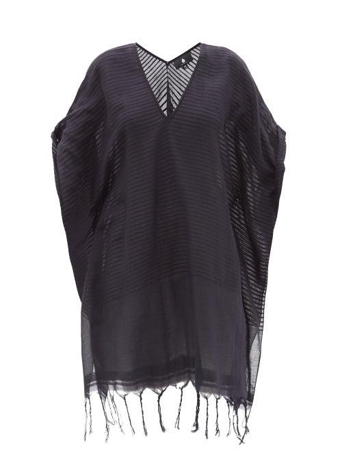 Ladies Beachwear Su Paris - Luma V-neck Striped Cotton-muslin Kaftan - Womens - Black
