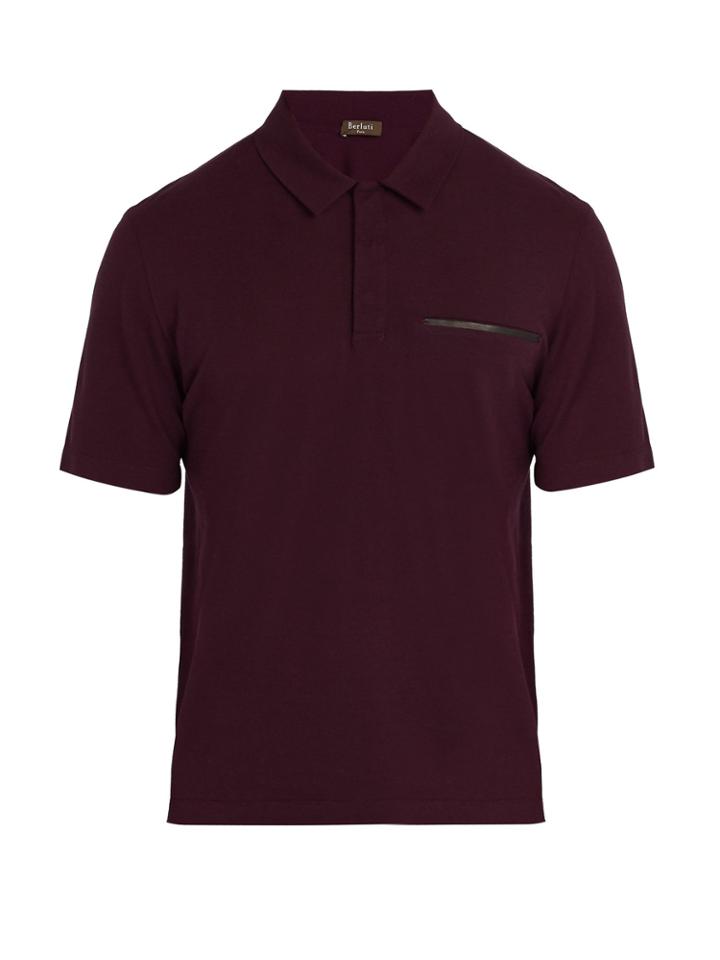 Berluti Leather Trimmed Cotton Blend Polo Shirt