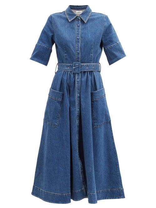 Matchesfashion.com Co - Belted Cotton-blend Denim Dress - Womens - Blue