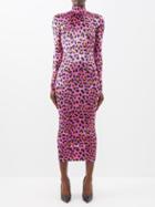 Pucci - High-neck Leopard-print Velour Midi Dress - Womens - Pink Red