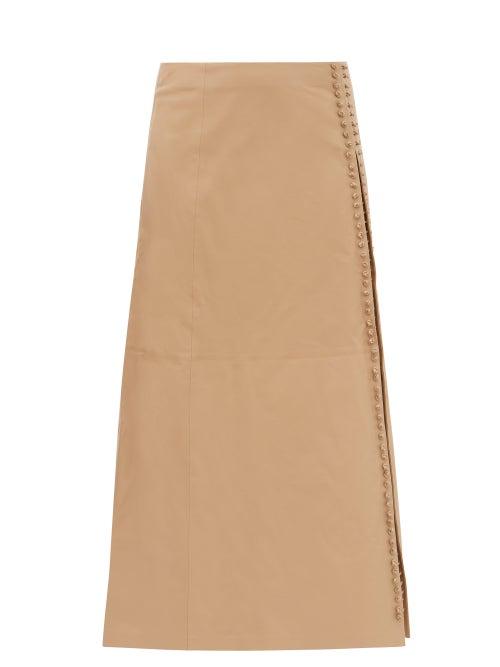 Gabriela Hearst - Mary Pleated-slit Leather Skirt - Womens - Beige