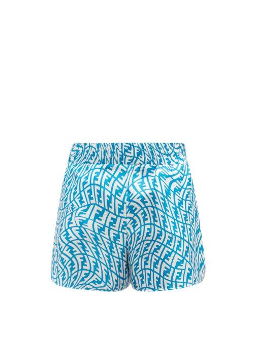 Fendi - Ff Vertigo-print Silk-satin Shorts - Mens - Blue Multi