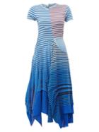 Matchesfashion.com Loewe - Asymmetric Tie Dye Stripe Cotton Blend Dress - Womens - Blue Multi
